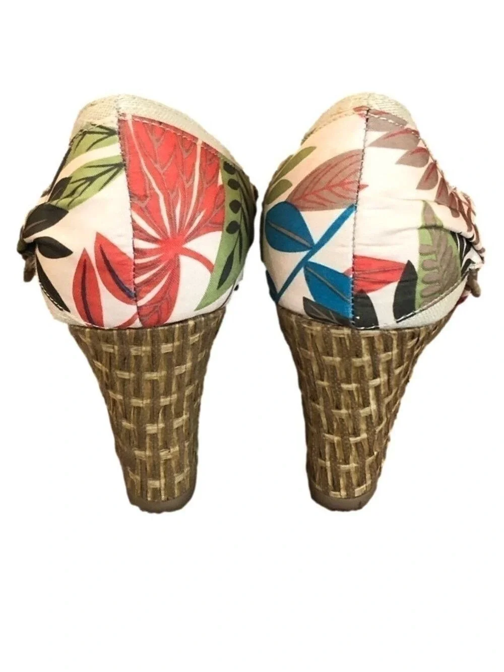 RESTRICTED tropical print peep-toe espadrilles. Leather and fabric. Size 9